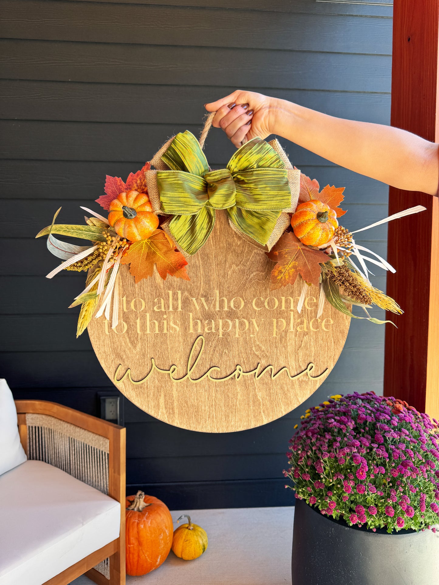 Happy Place Green Fall Door Hanger