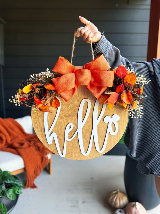 Orange Hello Fall Door Hanger