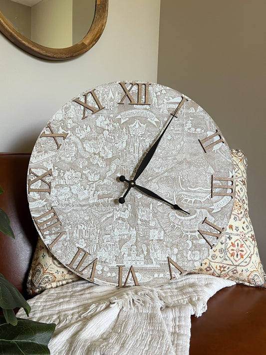 WDW Vintage Map Clock 20"