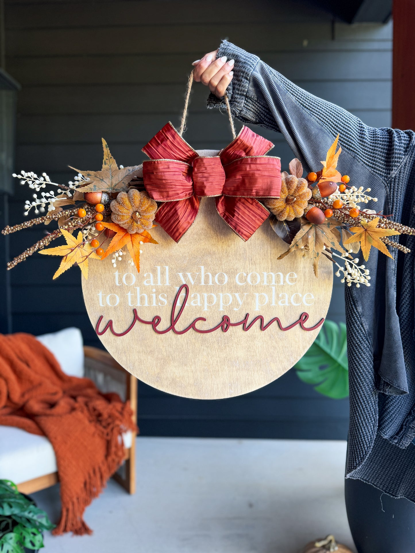 Happy Place Maroon Fall Door Hanger