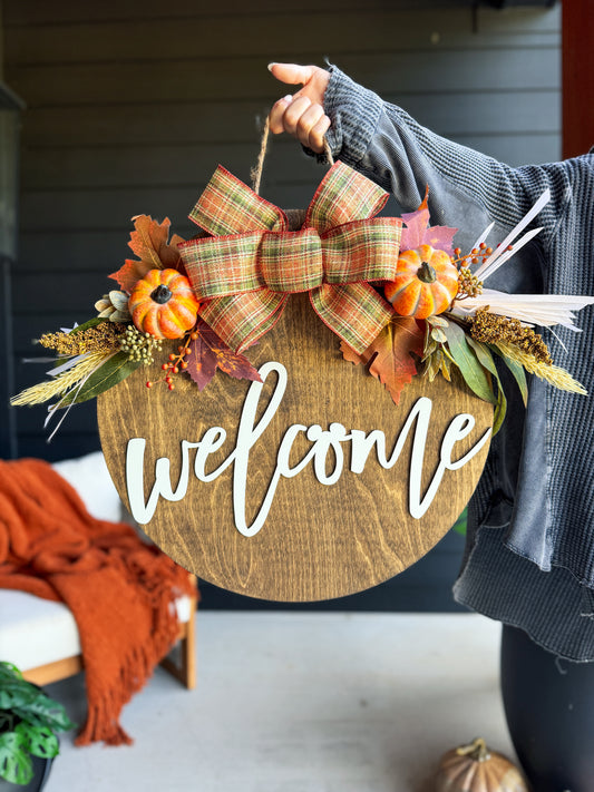 Plaid Welcome Fall Door Hanger