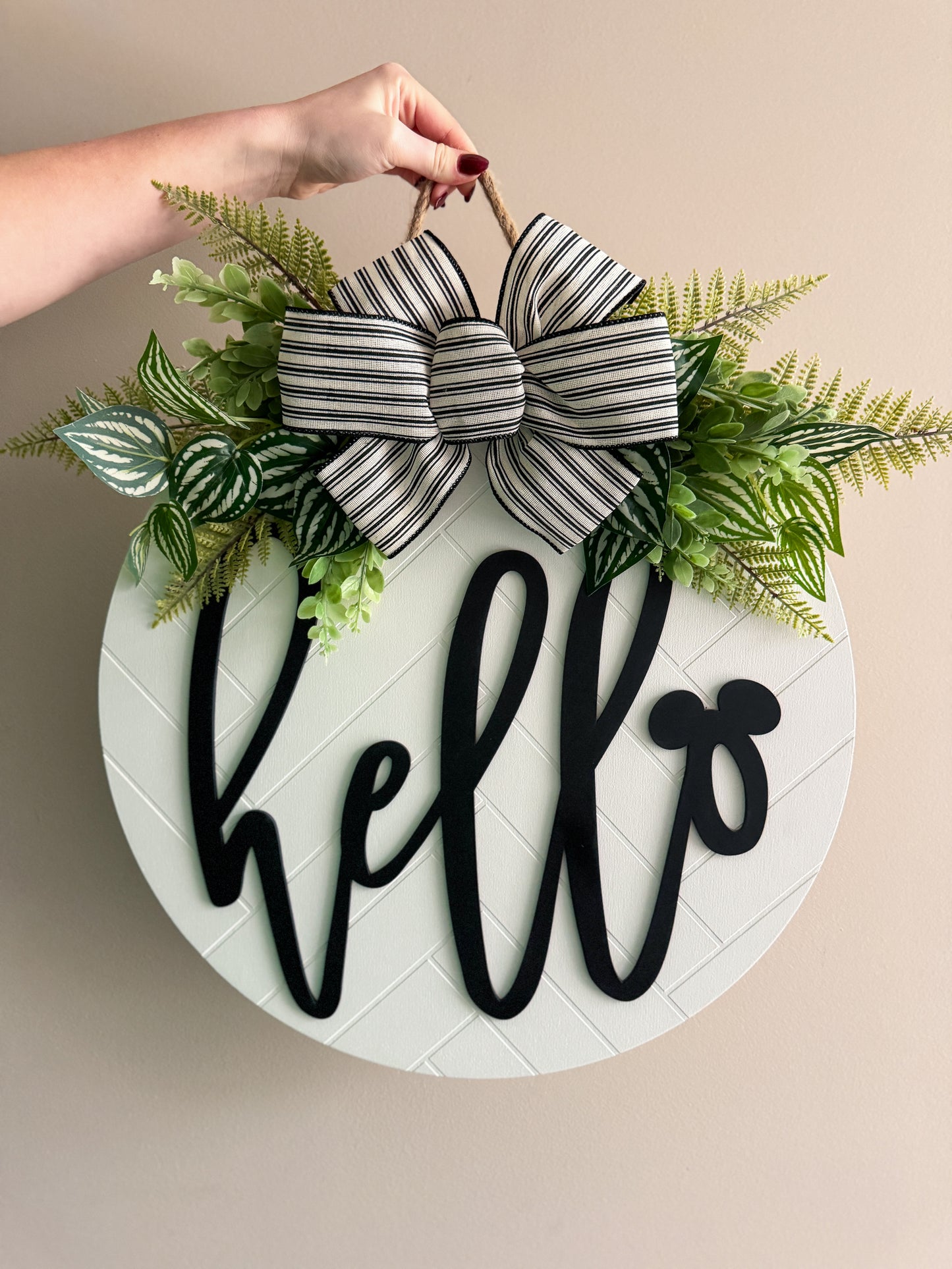Hello Stripe Bow Door Hanger