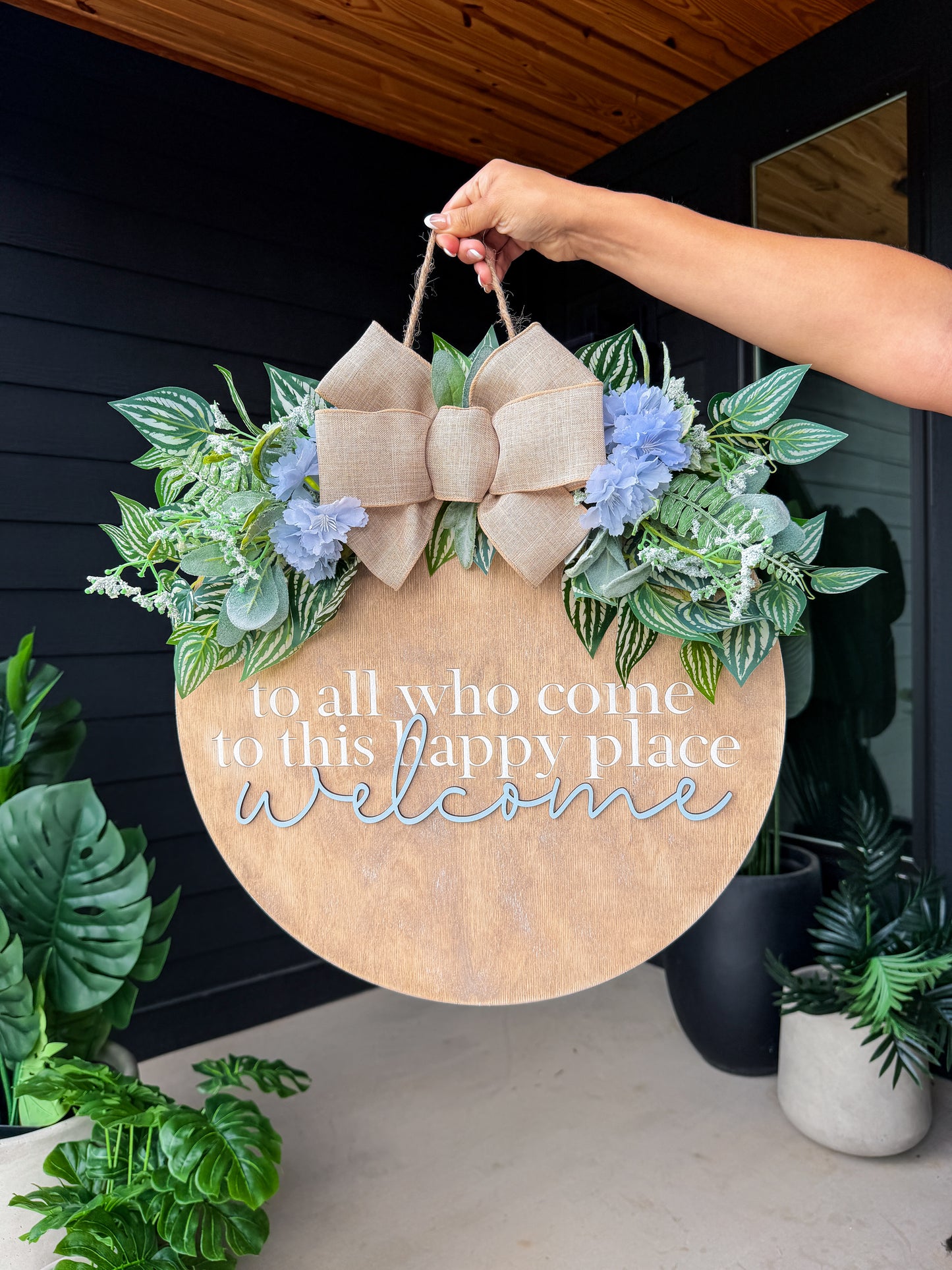 READY TO SHIP! Happy Place Blue Floral Door Hanger