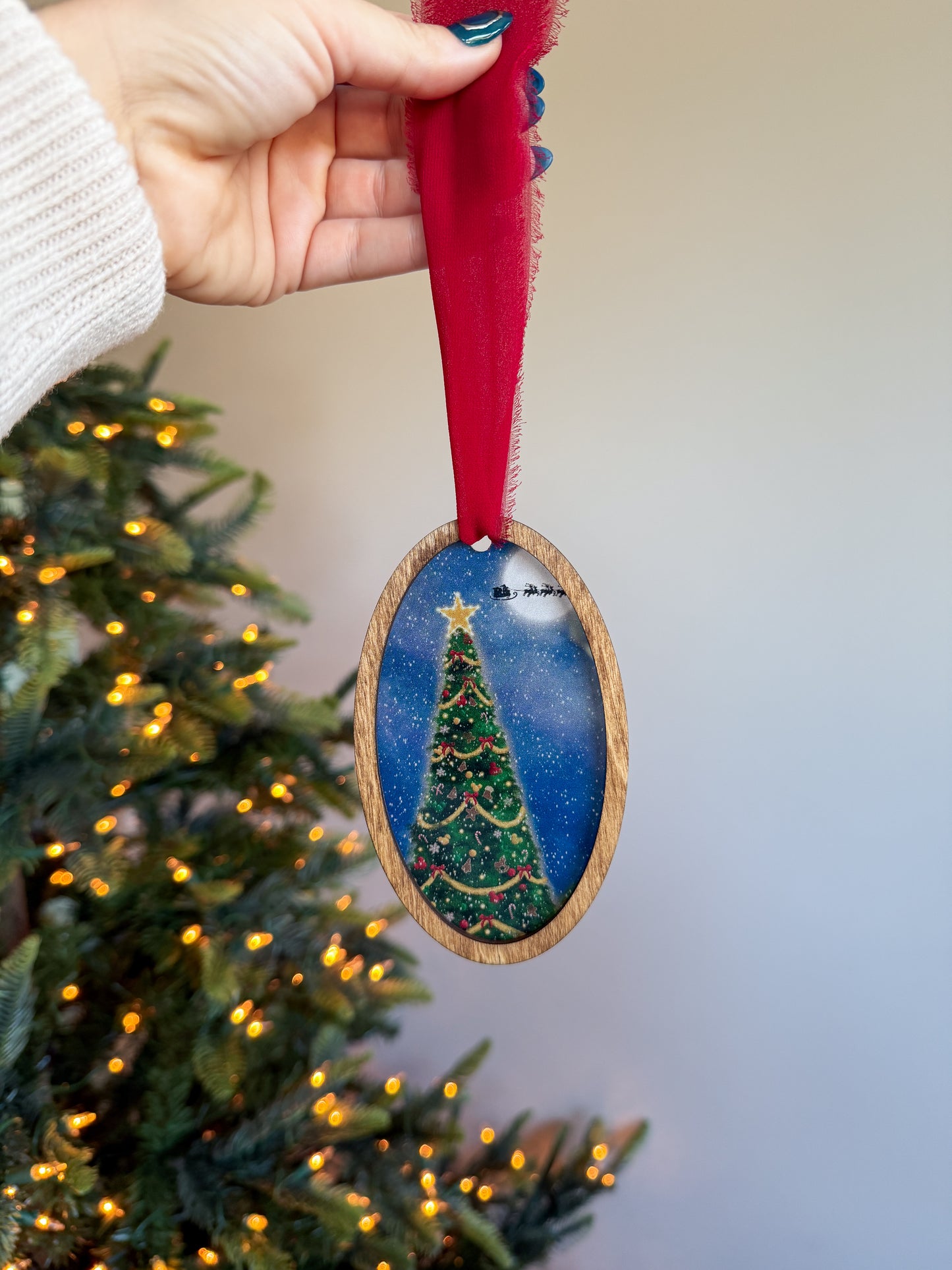 Across the Christmas Sky Framed Oval Ornament