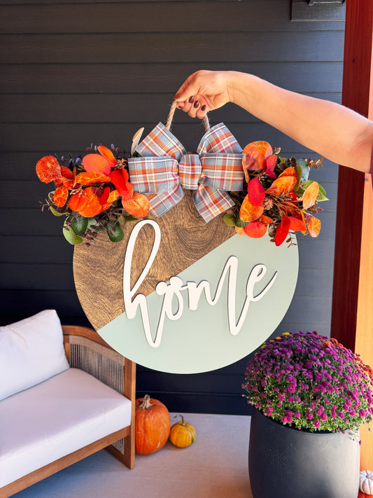 Blue & Orange Plaid Fall Door Hanger