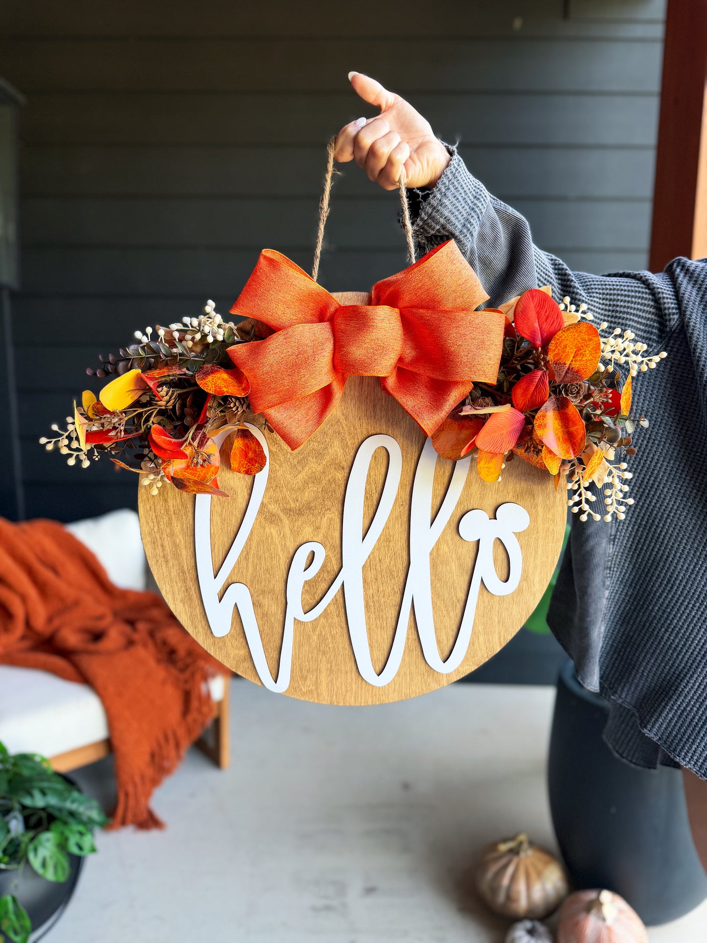 Orange Hello Fall Door Hanger