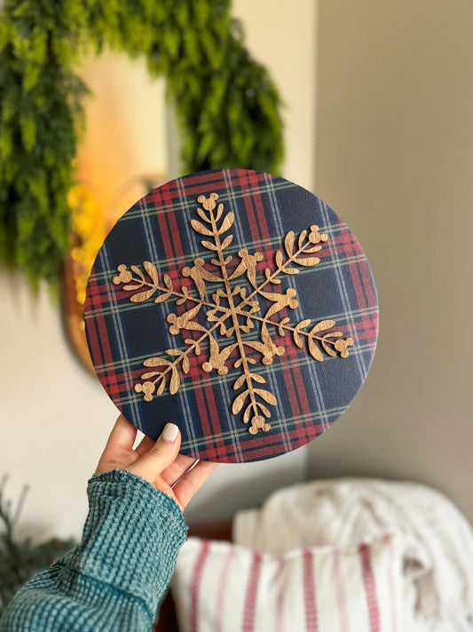 Plaid Snowflake Mini Sign