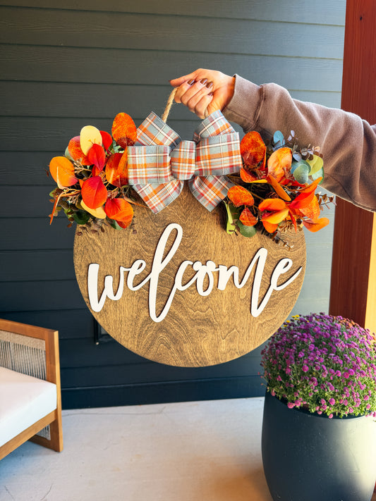 Plaid Welcome Fall Door Hanger