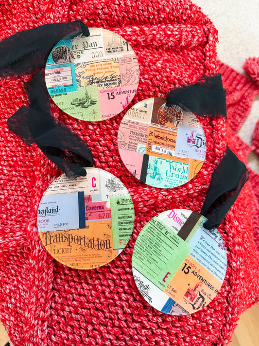 Vintage Ticket Ornament Set