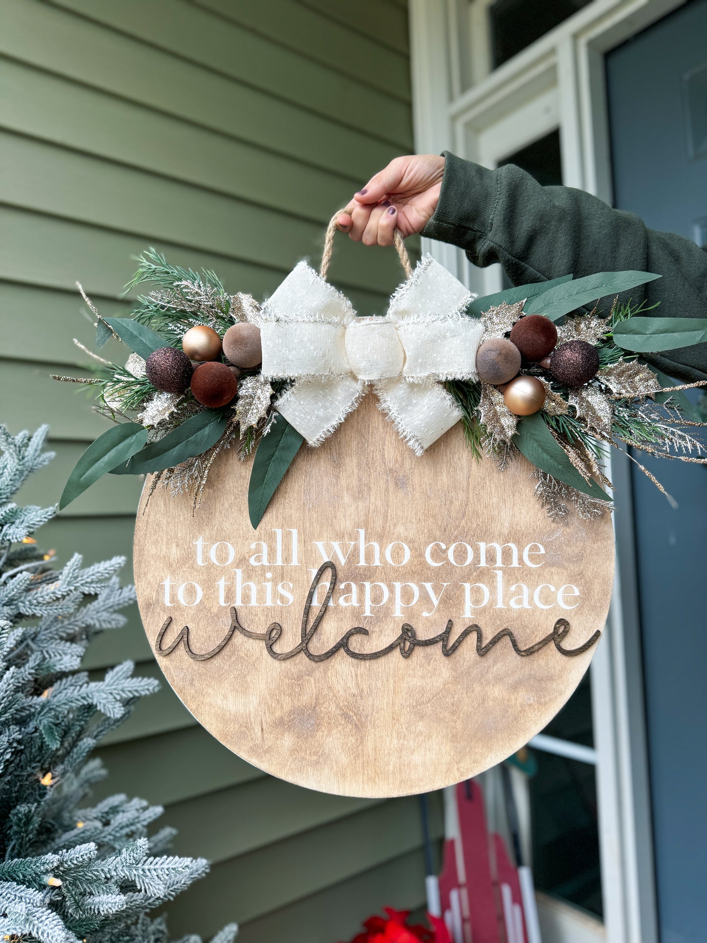 Happy Place Christmas Rustic Door Hanger