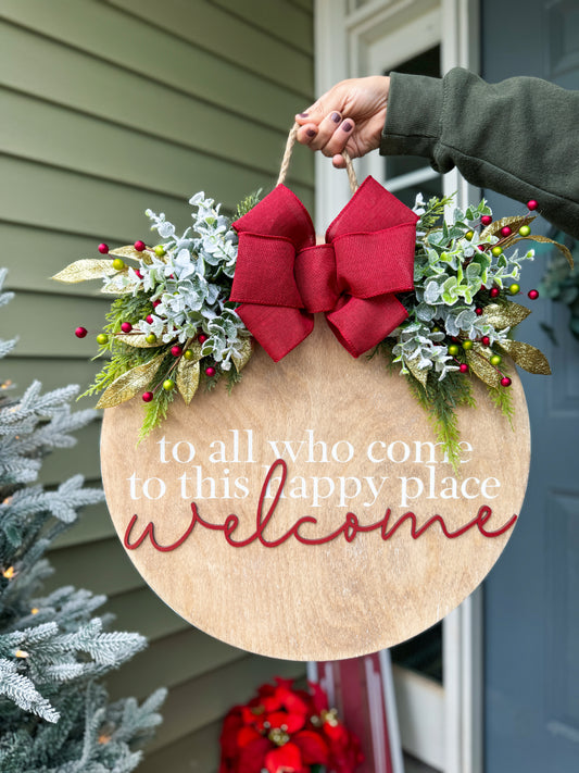 Happy Place Christmas Classic Door Hanger